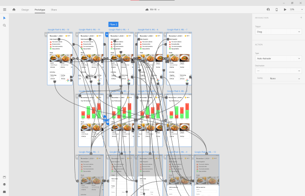 Screenshot of the interactive prototype connections in Adobe XD