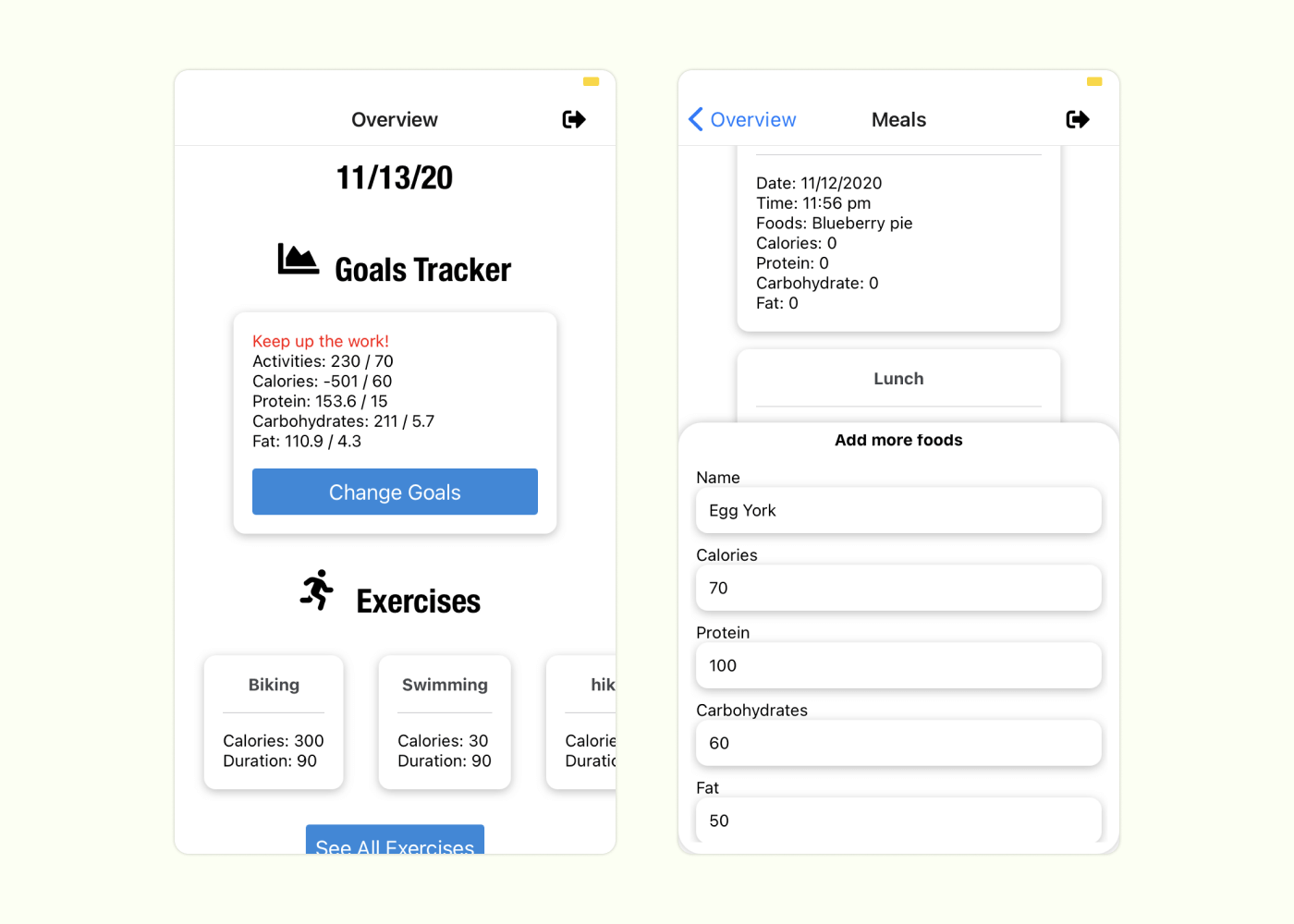 Screenshot of the final implemented app screen in React Native - View 1