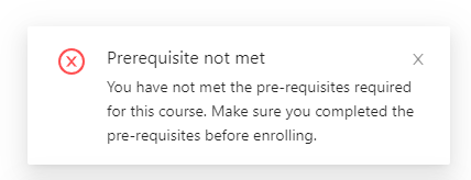 Screenshot showing 'Prerequisites not met' warning notification