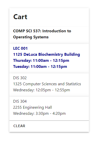 Screenshot of the course cart before heuristic evaluation