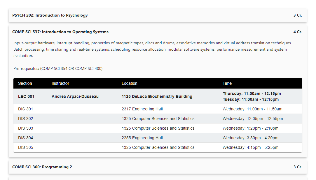 Screenshot of the course details accordion before heuristic evaluation